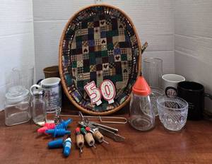 lot 390 image: BASKET-very nice, Spirit Utensils and lots more