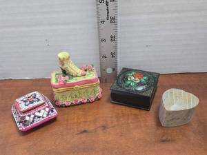 lot 426 image: Small Decorative Trinket Boxes and Stone Heart Box Collection