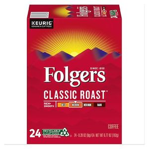 lot 437 image: Folgers Classic Roast  Medium Roast Coffee  Keurig K Cup Pods  24 Count Box