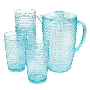 lot 454 image: GBS Home Malone 5 Piece Plastic Pitcher and Tumbler Set in Light Blue Retail $42