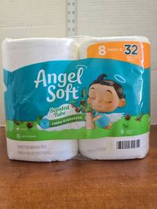 lot 455 image: 8 Mega32 Regular Rolls Angel Soft Toilet Paper with Fresh Evergreen Scented Tube