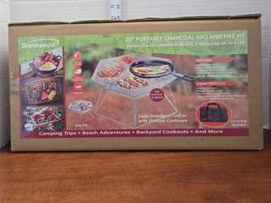 lot 457 image: Brentwood� 20-In. Stainless Steel Portable Folding Charcoal BBQ Grill and Outdoor Fire Pit with Carry Bag, BB-6X20SS Retail $60