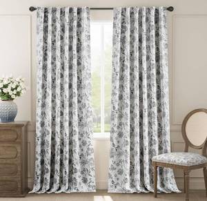lot 9009 image: jinchan Blackout Floral Curtains for Bedroom, 96 Inches Long Printed Flower Curtains, French Country Back Tab Black Window Tre