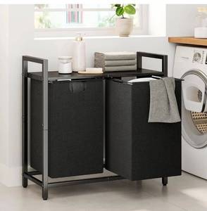 lot 9011 image: Kitstorack Laundry Basket Organizer, Laundry Hamper with Shelf & 2 Pull-Out Removable Bags, Dirty Clothes Hamper Organizer for Laundry Room Bathroom and Dorm, 2 x 11.8 gallons (44.5L)