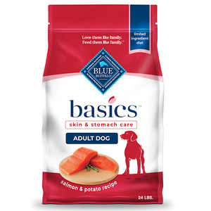 lot 9012 image: Blue Buffalo Basics Skin & Stomach Care, Natural Adult Dry Dog Food with Salmon & Potato - 24lbs