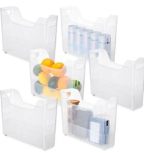 lot 9013 image: Qunclay 5 Plastic Freezer Organizer Bins with Wheel Set Clear Tall Narrow Kitchen Pantry Organizer Snack Storage Containers for Office Refrigerator(10 x 13.3 x 3.5 Inches)