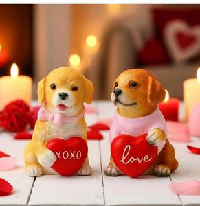 lot 9024 image: Roowest 2 Pcs Valentiness Dog Couple Figurines Decor Funny Proposal Cute Craft Resin Dog with Heart Sculpture Statue for Valentine Home Office Desk Tabletop Bathroom Decoration, Ornament Gift