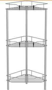 lot 9061 image: 3 Tier Floor Standing Corner Shower Caddy Organizer Shelf with Hooks, Bathroom Shelves Stand Rack, Gray