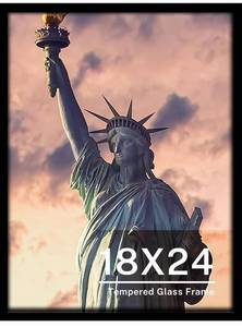 lot 9067 image: ONE WALL Tempered Glass 18x24 Poster Frame, Black Wood Photo Picture Frame for Wall Vertically or Horizontally Display - Mounting Hardware Included
