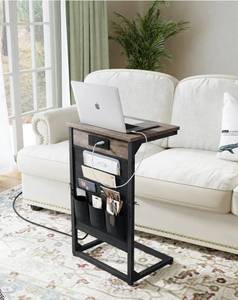 lot 9078 image: C-Shaped End Table with Fast-Charging Station, Small Couch Side Table with Storage Bag, Sofa TV Tray Table for Living Room, Bedroom, Bedside ET-GY-W1