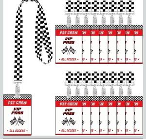 lot 9084 image: 30 Sets Racing VIP Pass Cards Bulk PVC VIP Badge Cards with White and Black Checkered Racing Lanyards for Race Car Theme Party Decoration Event Gamer Birthday Party Supplies Backstage Pass Accessories