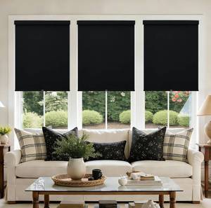 lot 9091 image: 100% Blackout Roller Shades Cordless Blinds for Windows, Free-Stop Blind with Linen Fabric Valance Thermal Insulated UV Protection Privacy Window Shades for Bedroom Living Room Black 34.5 W x 72 H