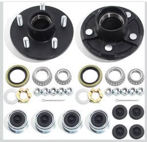 lot 9110 image: 2Sets Trailer Hub Kits 5 on 4.5 for 3500 lbs 1-116 to 1-38 Tapered Axle, Idler Hub with Extra Dust Caps & Rubber Plugs, 5x4.5 Trailer Replacement Hub 5 Lug Bolt Trailer Wheel Hub Kit