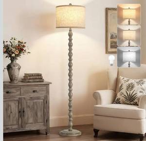 lot 9114 image: 62 Floor Lamps for Living Room,3 Color Temperature Retro Standing Lamp, Vintage Farmhouse Floor Lamp with Rotary Switch, Rustic Resin Tall Lamps for Living Room, Bedroom, Office, Corner(Light Gray)
