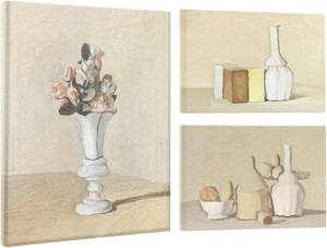 lot 9030 image: PHOENIX Giorgio Morandi Wall Art Decor Set of 3 Framed Canvas Still Life Flowers White Vase Bottles Boxes Fruits and Vessels Muted Tones for Living Room Bedroom Office 18X24 Inch