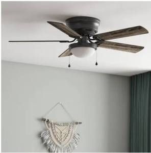 lot 9131 image: Harbor Breeze Armitage 52-in Matte Black with BlackCocoa Blades Flush Mount Ceiling Fan