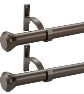 lot 9136 image: 2 Pack Telescoping Curtain Rods, 1Inch Diameter Drapery Rods 144-164Inch Length Adjustable Rod with Brackets Window Treatment-Dark Bronze