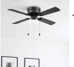 lot 9148 image: Shop Harbor BreezeHarbor Breeze Armitage 42-in Matte Black with BlackCocoa Blades Flush Mount Ceiling Fan