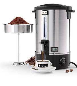 lot 9149 image: Commercial Coffee Urn, 110-Cup 16L Fast Brew Stainless Steel Hot Beverage Dispenser with Thermometer-Electric Hot Water Urn for Wedding, Party, Catering Events with Easy Cleaning(Double Wall)