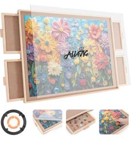 lot 9150 image: ALL4JIG 1000 Piece Rotating Puzzle Board with 4 Drawers 22.44x30.16Portable Wooden Jigsaw Puzzle Table for Adults Portable,Lazy Susan Spinning Puzzle Boards Birthday Gift for mom