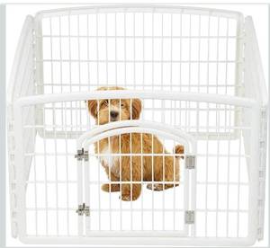 lot 9197 image: IRIS USA 34 16-Panel Dog Puppy Playpen Fence Enclosure with Dog Gate Door - Indoor Pet Playpen - 16 Panel 2 Doors