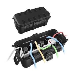 lot 9208 image: QUOBAS Outdoor Waterproof Electrical Box with 6 Cable Ports, IP54 Weatherproof Heavy-Duty Extension Cord Cover for Power Strips, Garden Power Tools, Holiday Lights, Black