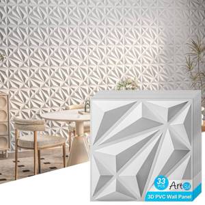 lot 9219 image: Art3d 33-Pack 3D Wall Panel for Interior Wall D�cor, Diamond Textured PVC Accent Wall Paneling for Living Room Bedroom Office TV Wall Background, 11.8x11.8 Cover 32.Sq.Ft., White