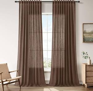lot 9224 image: Nanspring Caramel Brown 100% Blackout Linen Curtains for Bedroom 90 Inches Long Back Tab Rod Pocket Thermal Insulated Vintage Rustic Black Out Curtain for Living Room Office Drapes 52x90, 2 Panels