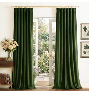 lot 9226 image: NICETOWN Olive Green Velvet Blackout Curtains 84 Long, 52 Wide - Thermal Insulated Room Darkening Drapes with Rod PocketBack TabShower Hook Hanging Options for Bedroom Privacy (2 Panels)