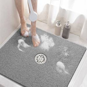 lot 9227 image: HITSLAM Square Shower Mat, 24 x 24 Inch Non Slip Bath Mat for Tub, Soft PVC Loofah Bathtub Mats with Drain Holes, Quick Drying Bathroom Stall Floor Mat, Bathroom Accessories Without Suction Cup, Grey