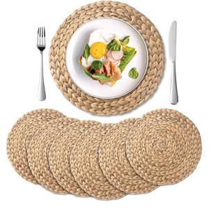 lot 9235 image: 6 Pack, Round Woven Placemats, Natural Water Hyacinth Wicker Place mats, Braided Straw Table Mats, Charger Plates for Dining Table, Fall, Thanksgiving, Christmas (13.8 inch)