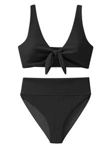 lot 9238 image: ANRABESS Bikini Sets for Women Summer High Waisted 2 Piece Bathing Suit Ribbed Tie Knot Swimsuit 2026 Beach Vacation Swimwear Black Small