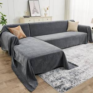 lot 9240 image: CAPALOCA Sectional Couch Covers, 2 Pieces Chenille Sofa Cover L Shaped Couch Cover Blanket for Dogs Washable Sofa Slipcovers Pet Furniture Protector (XXX-Large 71 x 118  91 x 134, Dark Gray)
