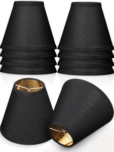 lot 9249 image: Macarrie 10 Pack Small Lamp Shade Barrel Fabric Lampshade Cover Clip on Table Floor Lamp Wall 3 x 6 x 5 Rustic Beige Linen Eyes Protected Appearance(Black and Gold)