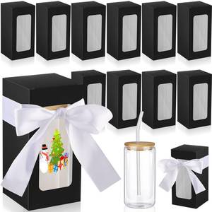 lot 9256 image: Fulmoon 12 Sets Sublimation Glass Cup Boxes 2026 Graduation Glasses Cup Boxes with Ribbon Shipping Blanks Gift Wrap Gaine for Birthday Wedding 2026 Graduation Party(Black)