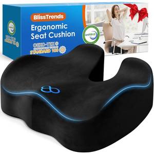lot 9262 image: BlissTrends Seat Cushion with Velvet Cover, Thick Memory Foam Cushions for Office Chair, Car Seat, Airplane, Relieving Pressure Tailbone Sciatica Back Pain for Long Sitting, Car Drivers 4.7in Black