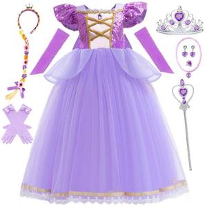 lot 9264 image: Luzlen Rapunzel Dress for Girls Toddler Purple Princess Costume for Halloween Birthday Party Cosplay Purple, 3-4T(Tag 110)
