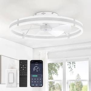lot 9267 image: ZMISHIBO 24 Inch Ceiling Fans with Lights and Remote, Modern Low Profile Ceiling Fan, 3000-6000K Dimmable Flush Mount LED Fan Light, 6 Wind Speeds, Fandelier Ceiling Fans for Bedroom- White