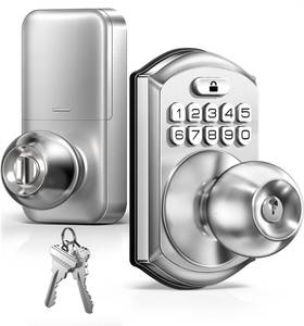 lot 9269 image: TEEHO TE003 Keyless Entry Keypad Door Lock with Handle, Electronic Digital Smart Locks for Front Door, Smart Door Knob with Code for Bedroom, Auto Lock, Passage Mode, Easy to Install, Satin Nickel
