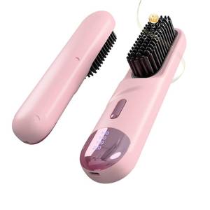 lot 9274 image: Go Brush Pro 2026 Hair Straightener Brush 300 Million Negative Ionic Portable Hair Straightener Comb for Women with 4 Temps Fast Heating MCH Ceramic Coating Smooth Frizz Hair Light Pink