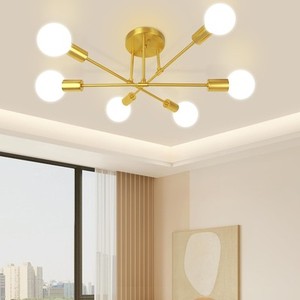 lot 9183 image: SILAMPDI 6-Light Gold Ceiling Light Fixture, Modern Sputnik Chandelier, Industrial Dining Room Light Fixture for Bedroom, Living Room, Kitchen, Hallway, E26 Base, Bulbs Not Included