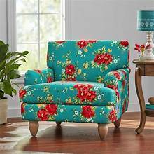 lot 24691 image: The Pioneer Woman Vintage Floral Low Back Fabric Accent Chair, Teal - Retail- $228.58