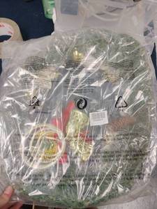 lot 24695 image: Veryhome Christmas Wreath with Lights, Christmas Reef for Front Door Window,18 Christmas Door Wreath with Pinecones Bells and Gold Poinsettias, Winter Wreath for Indoor Outdoor Christmas Decorations
