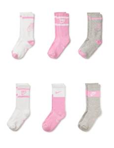 lot 4608 image: Nike Unisex Kids Everyday Cushioned Crew Socks (6 Pairs), WhitePinkGrey, Medium - Retail $22
