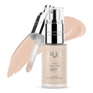 lot 4612 image: PUR MINERALS 4-in-1 Love Your Selfie Foundation &amp Concealer - Longwear Full Coverage Liquid Makeup Foundation with Hydrating Blend for Refined-Looking, Natural Beauty Glow, Skin Texture &amp Tone - Retail $40