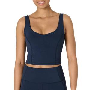 lot 4615 image: Amazon Essentials Womens Active FormFlex Buttery Soft Light Support Crop Tank with Bra, Navy, Small - Retail $21