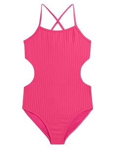 lot 4630 image: Kanu Surf Girls, Amelia UPF 50 Double Cut-Out Banded One Piece Swimsuit, Drop Needle Solid Pink, 12 - Retail $20