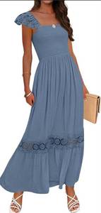 lot 4642 image: Zesica Blue Lace Trim Maxi Dress with Smocked Bodice Large  - Retail $25