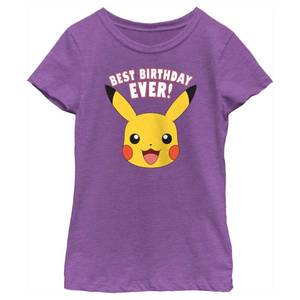 lot 4644 image: Pokemon Girls Pikachu Best Bday Short Sleeve Tee Shirt, Purple Berry, X-Small - Retail $17