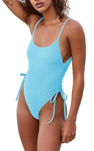 lot 4646 image: KRLAGAPAS Womens Light Blue Cheeky One Piece Bathing Suit Swimsuit Tummy Control High Cut Sexy, SW02LightBlue M - Retail $35